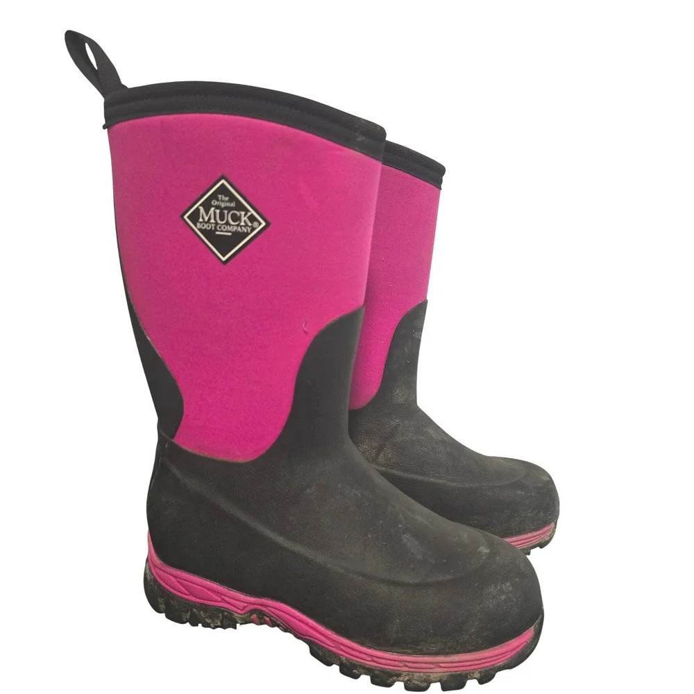 Muck Boot Company Hale Kids Size 2 Pink Black Waterproof Neoprene Rain Boots